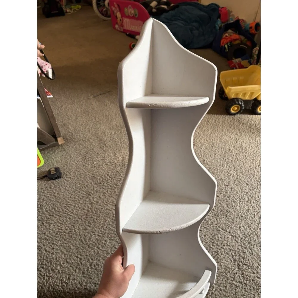 White Painted Wooden 3 Tier Corner Shelf W Rail Cottage Core
